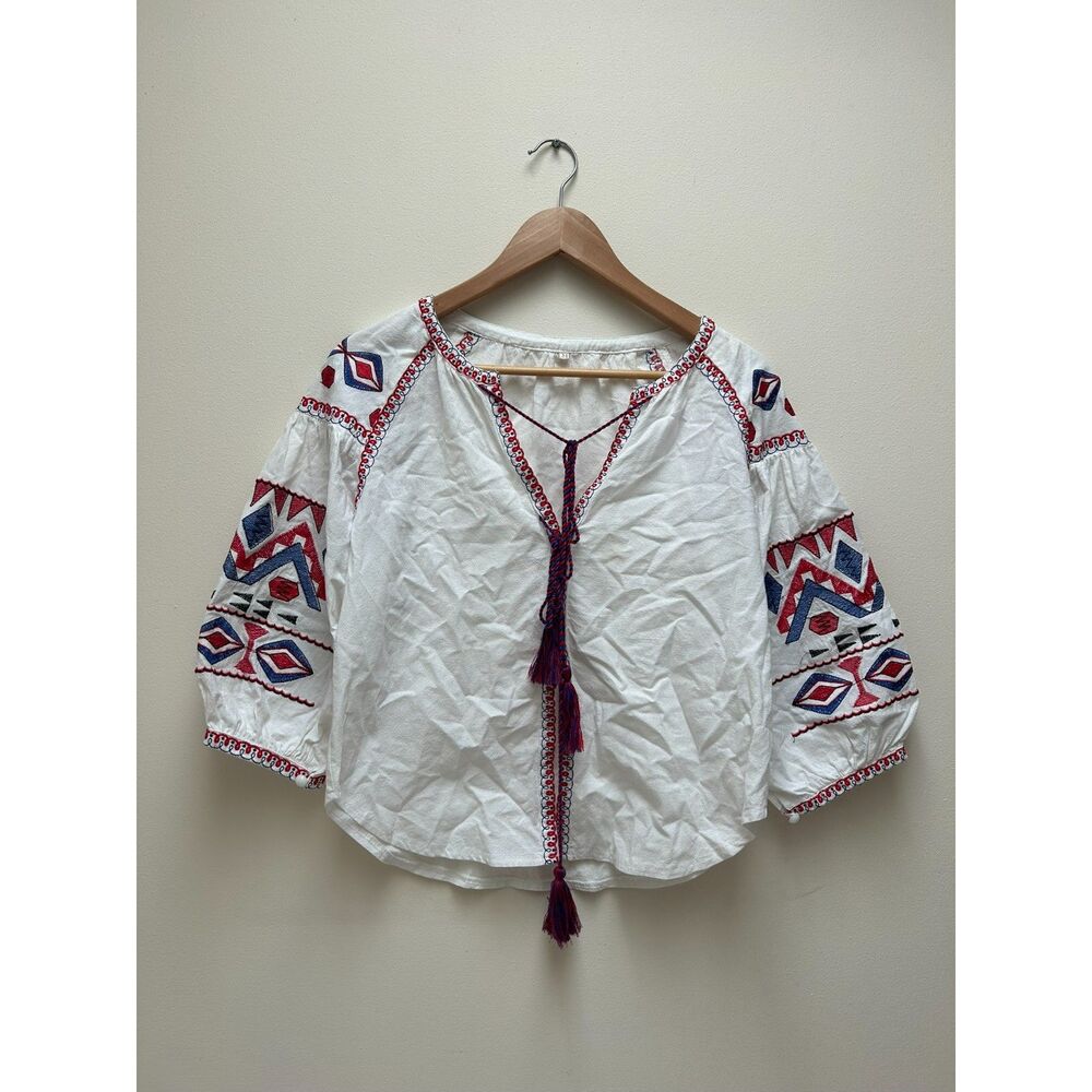 Embroidered Boho Chic Puff Sleeve Blouse size M